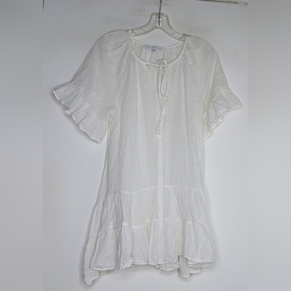 POUR LES FEMMES babydoll puff sleeve ruffle dress organic cotton white small